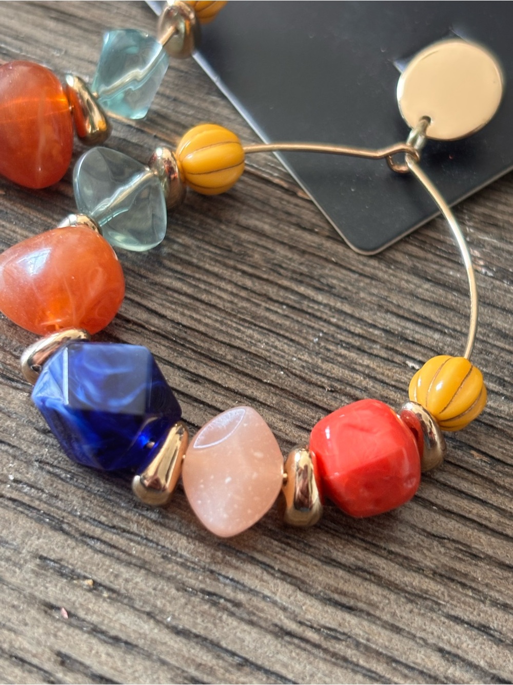 Torrid Multi-Colored Beaded Gold Hoop Earrings Boho Style ✨ NWT - Picture 4 of 4